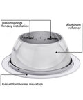 Close-up of 12 Pack 6 Inch Recessed Light Trim Covers with aluminum chrome reflector and white ring showing torsion springs.