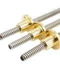 Ball Screw With Nut T12x12 Large Lead Trapezoidal Screw For CNC Machines And 3D Printers Pro Grade High Precision Stepper Motor Screw Nut 12mm Shaft 950mm Length, showing three screws with gold-colored nuts on a white background.