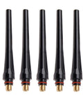 Top Tier 5 Or 10 Pack Of Heavy Duty Long Back Caps For WP-17 WP-18 And WP-26 TIG Welding Torch Heads displayed in a set.