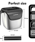 Ourokhome stainless steel knock box with lid and removable knock bar; 5.5 in tall, 4.7 in wide; dishwasher safe.