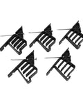 Sturdy 25-Pack Cable Stackers To Keep Cables Organized And Tied Down Neatly For Your Game Setup Or Desk showing five black plastic clips with nails.