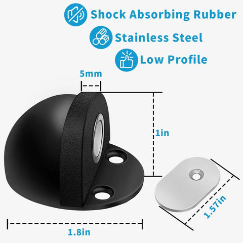 Magnetic Door Stop 4 Pack Self Adhesive Black Brushed Satin Stainless Steel Floor Stops with shock absorbing rubber and low profile design