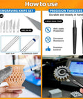 50-piece 3D printer toolkit in case for all FDM/SLA printers with nozzle cleaning, scraper, deburring tools, files