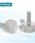 Set Of 5 M3 X 8mm Diamond Knurled Thumb Screws Built Tough From 304 Stainless Steel Featuring A Flat Head Design, two screws visible.