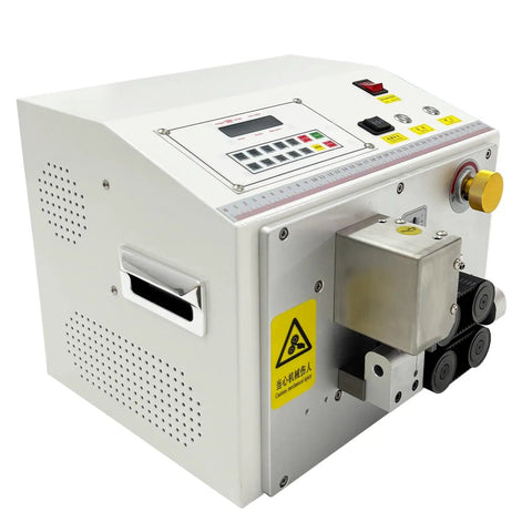 Heavy Duty Automatic Tube Cutter With Fast Stepper Motor And Dependable Belt Feed Cuts Pvc Silicone Heat Shrink Teflon Tubing shown with LED controls.