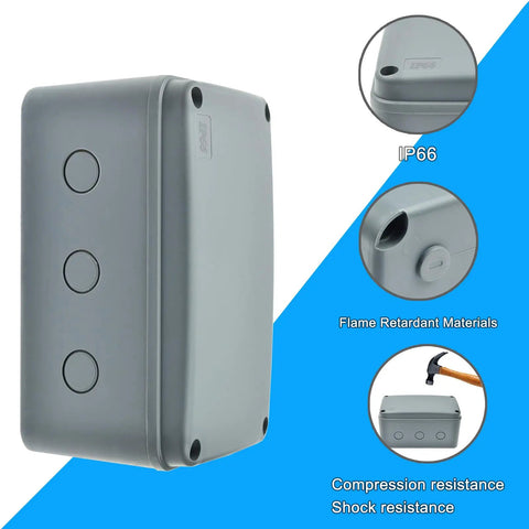 Gray Waterproof Junction Box With Fireproof ABS Enclosure, IP66 Outdoor Electrical Project Box 7.1 x 4.4 x 3.9 Inches, Weatherproof Housing For Garage, Workshop, And DIY Electronics, Pack Of 100, front view