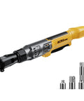 Professional 3/8 Cordless Ratchet Wrench With Brushless Motor And Knockout Torque displayed with three socket adapters.