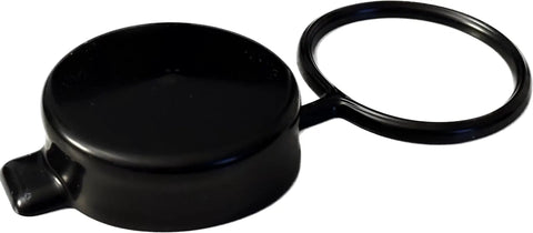 Front view of Tethered Capless Gas Cap Dirt Water Dust Cover With Fuel Funnel Bundle For Chevy GMC Buick Cadillac 2.375 Inch Inner Diameter Black