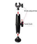 Heavy Duty Trolling Motor Stabilizer With Adjustable Shaft Clamp For Smooth Sailing And Serious Anti Vibration Grip On Rough Days with twist lock and knob adjustment details.
