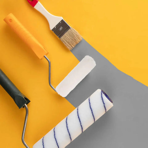 Kickstart Your Next Home Reno Project With This Sweet 15 Piece Mini Paint Roller Kit featuring foam roller and brush on vibrant backdrop.
