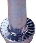 Close-up of serrated hex washer head on LDC385 3 Eighths By 5 Inches Zinc Plated Large Diameter Concrete Screw for masonry use.