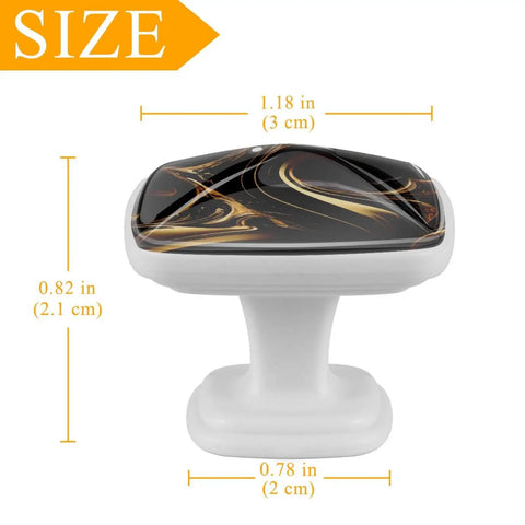 Abstract Marble Fluid Art Black Gold Drawer Handles 4 Pack Glass ABS Cabinet Pulls For White Cabinets With Size Details