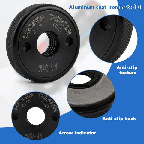 5/8-11 Thread Angle Grinder Flange Nuts, 2 Pack Self-Locking Flange Nut for 4.5 and 5 Inch Grinders, knurled detail