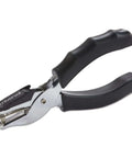 Eight-Sheet Handheld One-Hole Punch for Quick Paper Punching with One Quarter Inch Holes, tough metal body and ergonomic rubber grip.