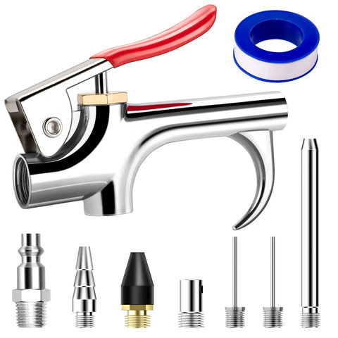 9 Piece 2 Way Air Nozzle Blow Gun Set With 1/4 Inch Quick Fitting And Four Nozzles, Air Inflation And Dedusting Kit For Air Compressors