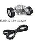 Fix Your Ride With Belt Tensioner For BMW N52 Engines E81 E82 E87 E88 E90 E91 E92 E93 X1 X3 X5 Replace 11287628650 1128753 Control Serpentine Belts Stop Slipping Reduce Vibration To Keep You Cruising Smoothly Down The Block In Style Right Now. silver metal belt tensioner with black pulley wheels and serpentine belt for BMW N52 engine
