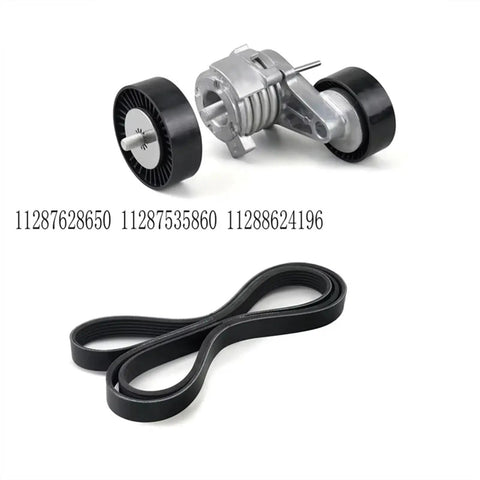 Fix Your Ride With Belt Tensioner For BMW N52 Engines E81 E82 E87 E88 E90 E91 E92 E93 X1 X3 X5 Replace 11287628650 1128753 Control Serpentine Belts Stop Slipping Reduce Vibration To Keep You Cruising Smoothly Down The Block In Style Right Now. silver metal belt tensioner with black pulley wheels and serpentine belt for BMW N52 engine