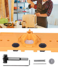 Heavy Duty Aramox Hinge Hole Saw Jig For Woodworking Pros with 35mm cutter, depth stops, and accessories for precise hinge installation.