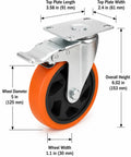 Heavy Duty Beefy Caster Wheels Set Of Four Locking Casters With Dual Ball Bearings smooth swivel caster with 5-inch orange wheel
