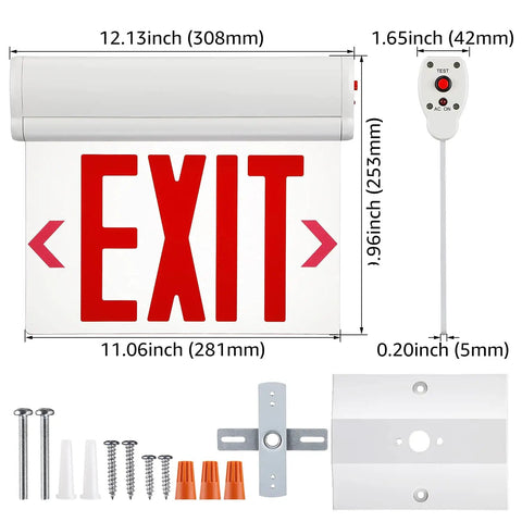 Red Emergency Exit Sign UL 924 LED Edge Lit, Battery Backup, Double Sided With Rotating Acrylic Panel, Pro Grade Hardwired Mountable Ceiling Wall Side, 120 277V AC, Damp Rated, Pack Of 2