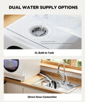 No Fuss Portable Countertop Dishwasher With Smart App Control And Built In Water Tank showing 5L tank and direct hose connection.