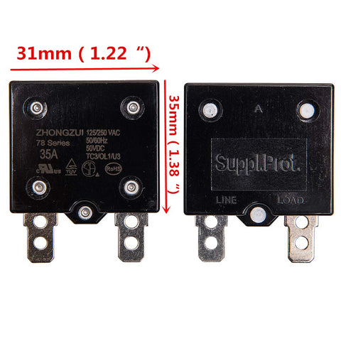 35A Auto Reset Relay Fuse For 12V 24V Ride On Toys Therma Switch Circuit Breaker dimensions 31mm by 35mm