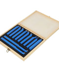 Rock Solid 11 Piece Lathe Tool Set With Carbide Tips in wooden case showing 11 strong steel tools for high performance machining.