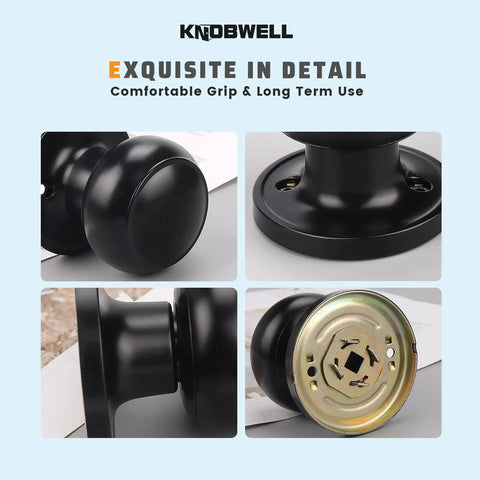 2 Pack Matte Black Dummy Door Knob Set For Single Sided Interior Use On Pantry, Closets, And French Double Doors Non Turning Push