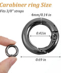 Mini Carabiner Clips Pack Of 20 For Keys And Gear, Lightweight Zinc Alloy Micro Clasp, 0.67 Inch Size, Black shown with dimensions