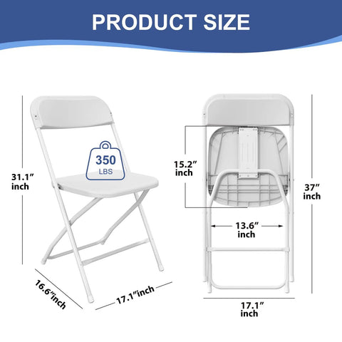 White Plastic Folding Chairs 2 Pack For Indoor And Outdoor Use 350 Pound Capacity Lightweight Portable Event Seating dimensions