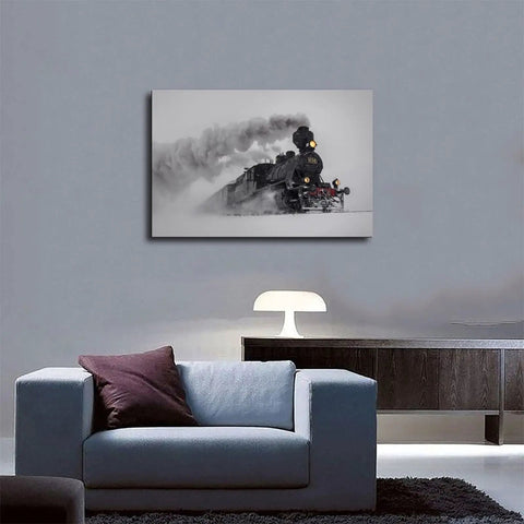 Dope Steam Locomotive In The Snow Wall Art Poster Canvas Print For Modern Bedroom And Living Room Unframed 18x12 Inch