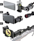 Rifle Scope Smartphone Camera Adapter for Hunting and Training, showing easy clip-on steps, universal eyepiece mount on scope.