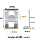 Metal L bracket dimensions showing 40x50mm size, side view visible, not related to Ten Pieces Adjustable Leveling Feet Heavy Duty Height Adjusters For Cabinet Table And Workbench With Threaded Metal Bases To Stop Wobble On Uneven Floors Protect Surfaces And Deliver Rock Solid Shake Free Setup.