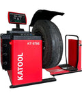 Heavy Duty Wheel Balancer For Cars And Trucks Featuring Laser Tech And High Torque Motor with computer display and mounted tire.