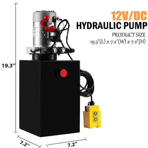 Beefy Truck-Grade 8 Quart Hydraulic Power Unit With Dual Acting Dump Trailer Pump, 12V DC Motor, Steel Reservoir, and Remote Control