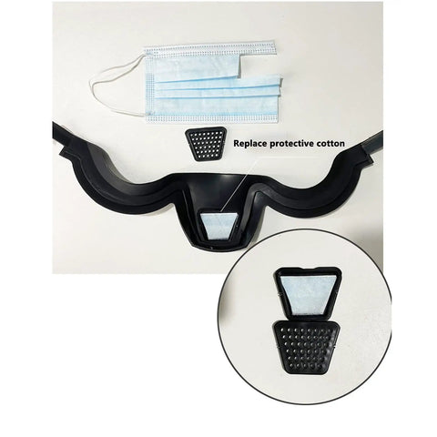 Image of Anti Fog Clear Face Shield For Adults showing the black frame, protective cotton, and a disposable face mask for full face protection.