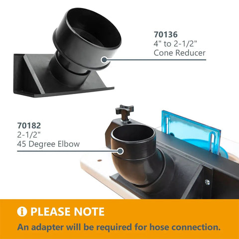 Router Table Bit Guard Kit With Dust Port And Dust Collection Adapter 2.5 Inch ID 6.5 Inch features cone reducer and elbow