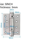 Two Pack Ball Bearing Butterfly Butt Self Closing Door Hinges Stainless Steel 5 Inch Adjustable For Wooden Interior Doors Spring Loaded Auto Close Smooth Operation Heavy Duty Mounting Ready showing hinge dimensions