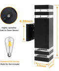 Dusk To Dawn Outdoor Wall Lights Up Down Exterior Sconces with E26 Socket, waterproof anti rust, measurements shown