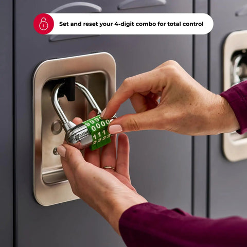 Person setting Locker Padlock With Set Your Own Five Character Code For School And Gym Lockers No Key Needed Easy To Use Combination Padlock