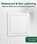 Top Shelf Heavy Duty Aluminum Access Panel Door For Drywall And Ceiling, Recessed Plumbing Cover With Push To Open Hatch, Built Ridiculously Tough With Zero Sweat Install For Your Next Renovation Black 8X12 Inch in a waterproof bathroom setting.