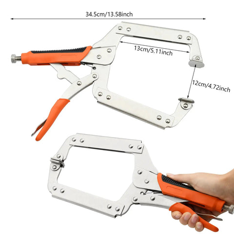 Heavy Duty C Clamps With Swivel Pads For Woodworking And Welding, Adjustable Face Locking Pliers 13 inch grip depth