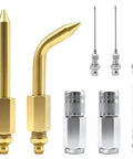 8 Piece Grease Gun Accessory Kit With 4 Nozzles 2 Couplers Straight And Bent Nipple Perfect For Small Narrow Spaces And Deep Holes Beefy Metal Build For Long Lasting Use displayed