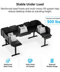 Modular Electric Standing Desk Featuring Expandable L Shaped Layout For Makers And Tech Crews Smooth Height Adjustment with reinforced steel frame.