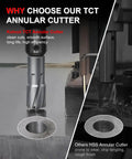 Heavy Duty TCT Annular Cutter 1 Inch Diameter With 2 Inch Depth Of Cut Magnetic Drill Bit Kit cutting through steel plate.