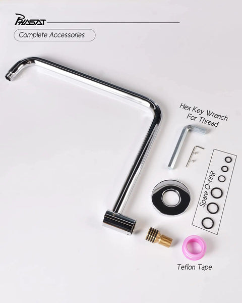 S Shaped Shower Arm Extension With Flange, High Rise 9 Inch Lift And 15 Inch Reach, Chrome Finish, with installation accessories