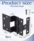 Eight Piece Set Of Five Knuckle Door Hinges For Three Quarter Inch Doors, 160 Degree Iron Cabinet Wardrobe Hinges, black finish