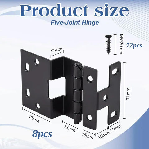 Eight Piece Set Of Five Knuckle Door Hinges For Three Quarter Inch Doors, 160 Degree Iron Cabinet Wardrobe Hinges, black finish