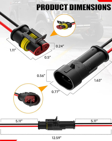 Two Pin Waterproof Car Wire Connectors 22AWG Quick Disconnect Automotive Electrical Connectors with dimensions