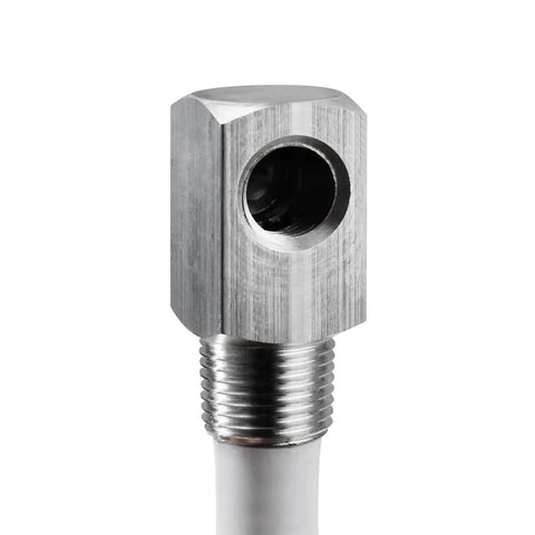 90-degree joint of a Boat Fuel Tank Pickup Tube 12 Inch Depth Universal Fit, rigid polyethylene design with strainer attachment